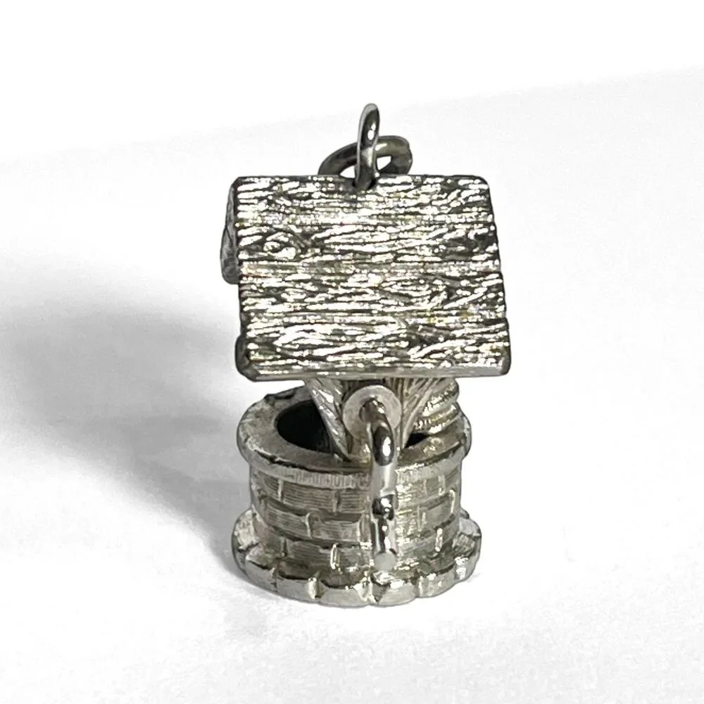 VTG Monet Wishing Well Charm Silver Tone Pendant Moving Handle Miniature Cute